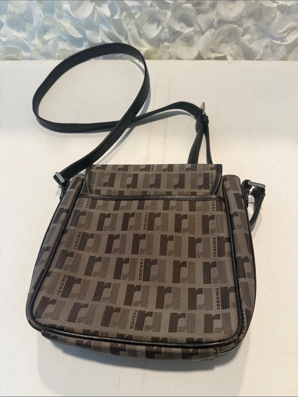 Monogram Pattern Brown & Gray Messenger Bag with Adjustable Strap